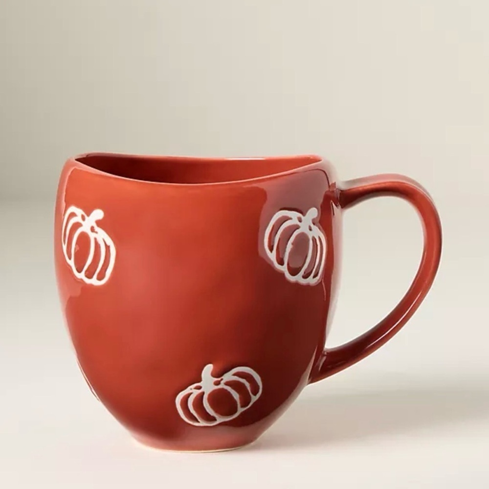 Anthropologie Vida Icon Burnt Orange White Pumpkin Coffee Tea Mug Cup New No Tag